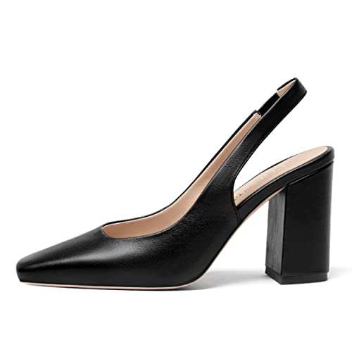 FOGEENA Womens Slingback Sexy Comfortable Square Toe Party Fashion Matte Leather Block High Heel Pumps Dress Shoes 3.5 Inch4