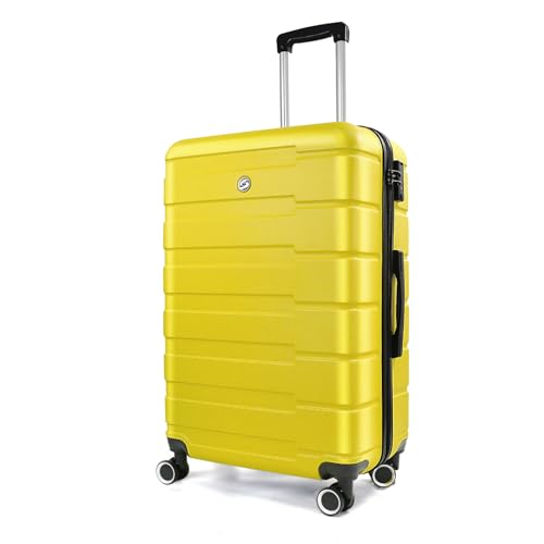 24 Inch Luggage with Spinner Wheels,Hardside Lightweight Large Checked-Medium Suitcase,Yellow