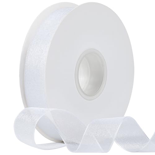 Zerofy Sheer Organza Ribbon 1 Inch Chiffon Ribbons for Gift Wrapping Flower Bouquet 50 Yards/Roll (White)