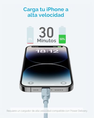Cable USB C a Lightning Anker 310 para iPhone de 6 pies color azul 3