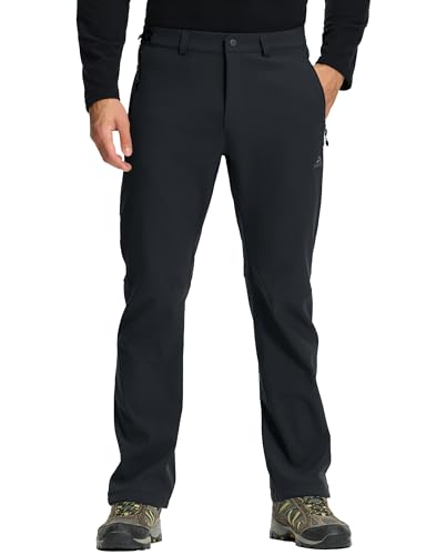 Pioneer Camp Pantalones de senderismo para hombre, exteriores, elásticos, impermeables, transpirables, de secado rápido, con cremallera, para escalada, montañismo, Negro , S