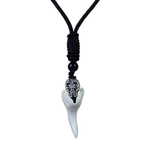 GemShark Shark Tooth Necklace for Boy Girl Unisex 1.0 inch Hawaiian Beach Surfer Pendant Handmade Knitting