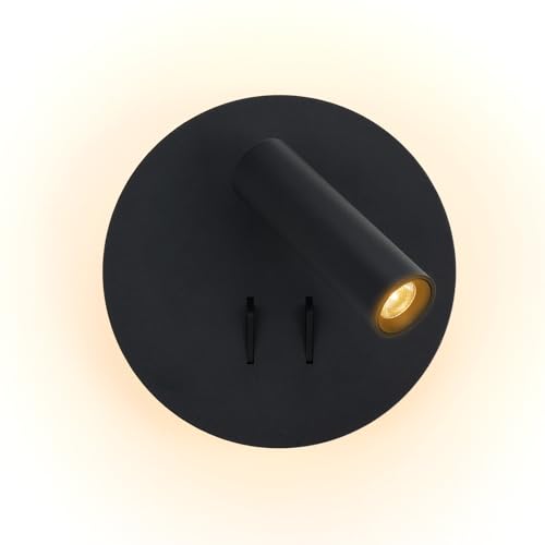 Alpinaluz Aplique de Pared LED 3W Foco Orientable + 6W Luz Ambiental, Diseño Moderno Nórdico, Aluminio Negro, Interruptores Independientes, 3000K Blanco Cálido