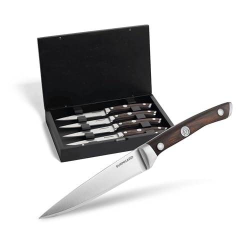 BURNHARD® Steakmesser-Set mit Pakka-Holzgriff 4-tlg. inkl. Akazienholzbox, Deutscher Klingenstahl, ergonomische Form