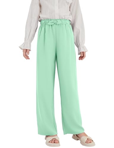 Image of Girls Wide Leg Palazzo Pant Loose Straight Cute Bow Waist Spring Summer Lightweight Dress Pant for Kids 5-14Y