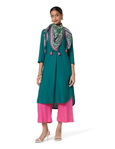 Image of BIBA Women Rayon flax Straight Kurta Palazzo Suit Set