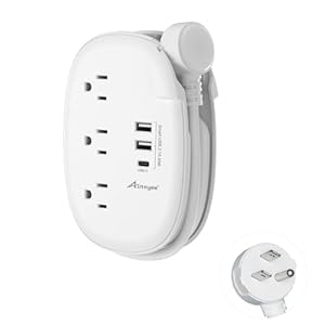 Alitayee USB C Travel Power Strip,Portable Power Strip with 3 Outlets 3 USB Ports Fast Charge, USB Extension Cord with Flat Plug and 4ft Wrapped Around Extension Cord for Cruise Travel Home Office