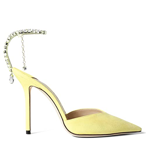 Image of LauraVicci Women's Heeled Sandals Crystal Chain Ankle Straps Rhinestones Buckle High Heels Stiletto Slip On Wedding Party Satin Dress Shoes