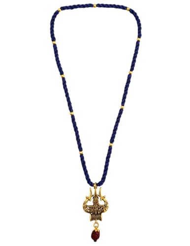 Image of BookMyCostume Spiritual & Devotional Mala Collection - Natural Tulsi Kanthi & Rudraksha Bead Necklaces with Trishul & Religious Pendants - Unisex Ethnic Jewellery for Puja, Meditation, Festivals & Daily Wear