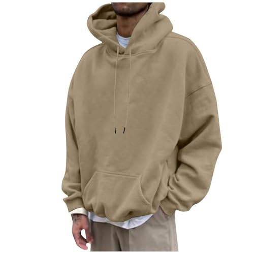 SMUXP Sudadera con capucha suave para hombre, de manga larga, lisa, con capucha, ajuste holgado, informal, con bolsillos, caqui, XL