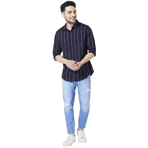 Image of Spykar Men's Slim Fit N /A Full Sleeve Striped Casual Shirts