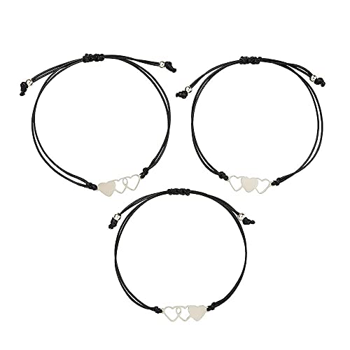 Image of 2 /3 /4 Pcs Handmade Sister Wish Bracelets Heart Charm Matching Bracelets With Card Back To School Gift Big Middle Little Sisters Bracelet Friendship Bracelets BFF Gift