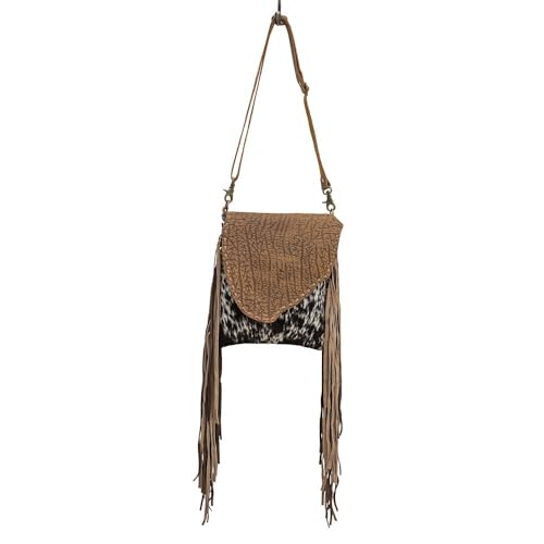Myra Bag Western Leather Crossbody Bag for Women - Hairon Upcycled Canvas Flap Boho Bag with Tassel Chippy3