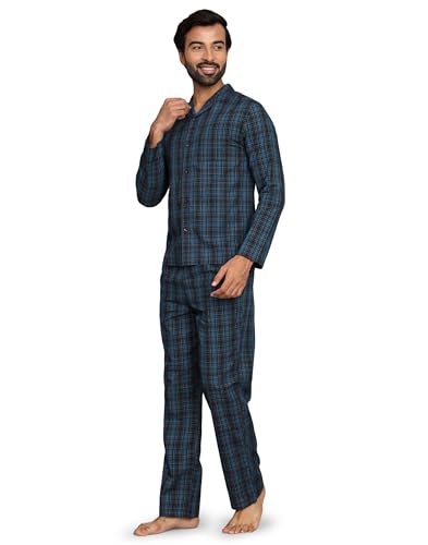 Image of B STORIES Men's 100% Cotton Full Sleeve PJ Set - Checkered Nightwear Set | Soft Loungewear | Comfortable Sleepwear | Stylish Casual Home Wear Shirt & Pant (S-XXL)
