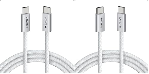 Image of Anker Zolo USB C to USB C Cable, Braided and Dirt-Free Type-C Fast Charging Cable, Slim Connector, for iPhone 17 Series, MacBook (240W) (White, 6FT) (Pack of 2)