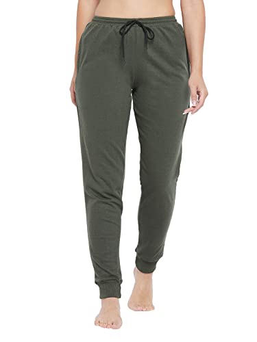Image of Clovia Women's Regular Women's's Fleece Chic Basic Cuffed Joggers (LB0201P17 Green S)