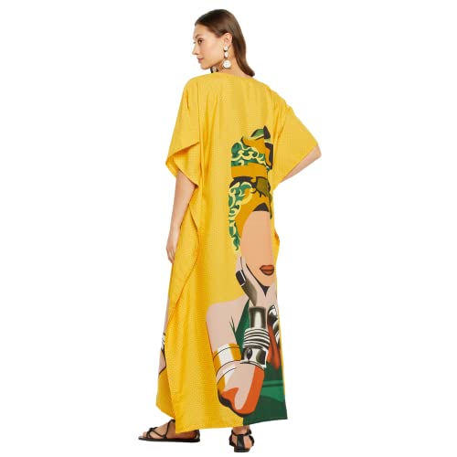 Image of Gypsie Blu Women Plus Size Kaftan Dress Beach Cover Up Maxi Dresses for Women, V-Neck Kimono Sleeve 1X-3X