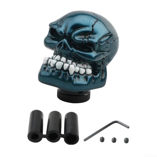 Pomo de cambio de calavera para vehículos de transmisión manual, cabezal de palanca de cambios de material ABS con ajuste general, incluye herramienta de instalación y (azul)