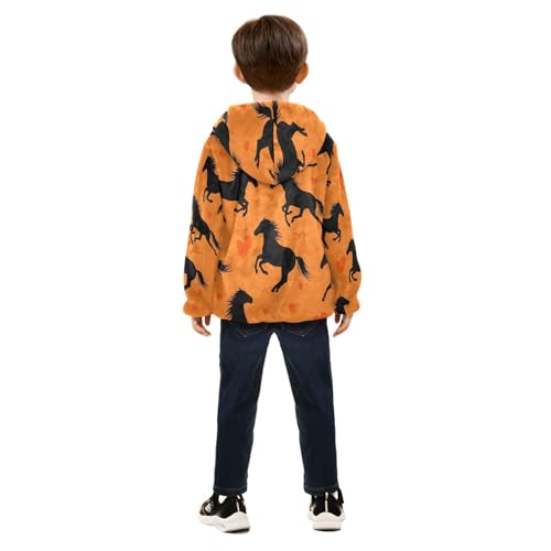 Horse Silhouettes on Orange Toddler Fleece Jacket Girl Boys Hooded Fleece Jacket Coat Warm Outwear Zip-up 3-10T4