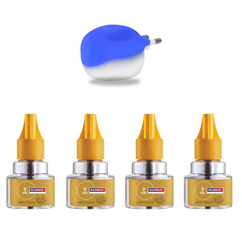 REDDOC GOLD Herbal Mosquito Repellent Refill + Machine (Pack of 4 Refills) – Natural Liquid Protection Against Mosquitoes & Dengue | Safe & Long-Lasti