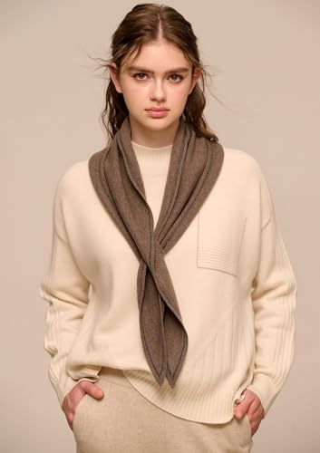 Diamond-Shaped Small Neck Scarf 30% Cashmere & 70% Wool, Soft Warm Knitted Collar Cross Neck Triangle Scarf for Women Girls, Spring Autumn Versatile Neckerchief Short Knit Collar Scarves, Gift Curry2