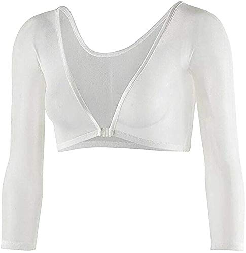 Women Mesh Sheer Crop Top T-Shirt Lingerie Long Sleeve See Through Vest Blouse (White, XL)