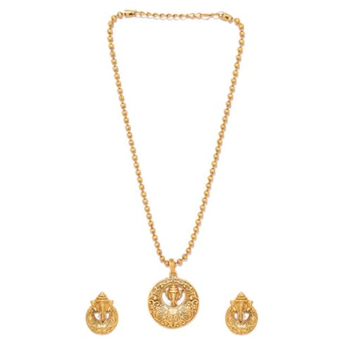 Rubans Divine Trendy 22K Gold Plated Ganesh Motif Golden Beaded Traditional Temple Pendant Jewellery Set for Women & Girls, Perfect for Any Occasion (B0D6G7LSP4) Amazon Price History, Amazon Price Tracker