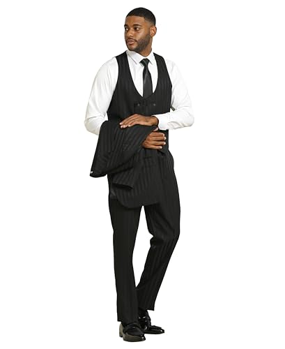 STACY ADAMS Men’s Classic Pinstripe 3-Piece Suit – Sharp Tailored Jacket, Vest, and Trousers2