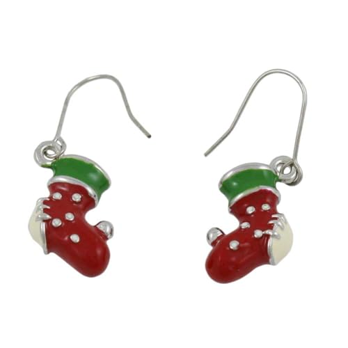 Red White and Green Christmas Stocking Dangling Hypoallergenic Lightweight Pierced Earring