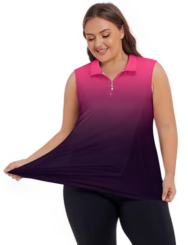 Plus Size Golf Polo Shirts for Women 1/4 Zip Up Quick Dry Sleeveless Workout Tank Tops XL-5XL3