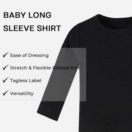 Image of Baby Long Sleeve Shirts Infant Toddler Tshirt Ribbed Undershirts for Girls Boys Clothes 6 Months-3 Years