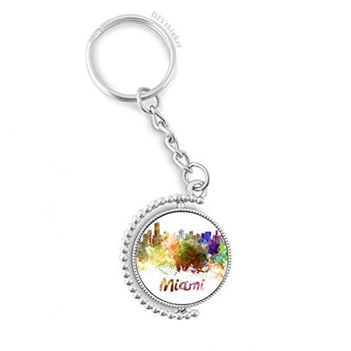 Porte-clés rotatif Miami aquarelle 1,2x3,5 pouces multicolore