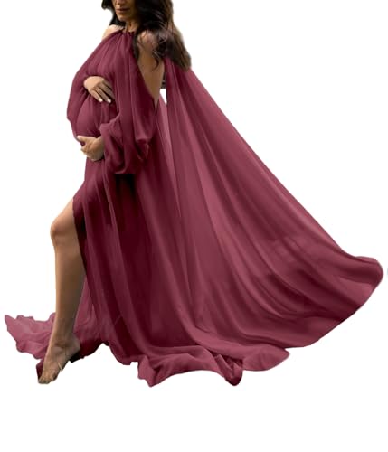 Chiffon Maternity Dresses for Photoshoot Long Cold Shoulder Pregnancy Gown for Baby Shower LU152