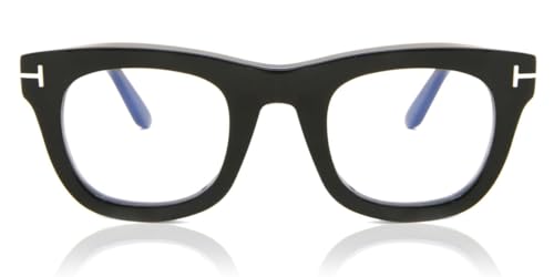 Image of Tom Ford Eyeglasses FT 5872 -B 001 Shiny Black, t Logo, Eco /Blue Block Lense