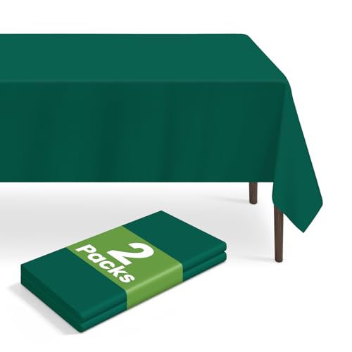 LIKAJON 2 Pack Disposable Dark Green Plastic Tablecloth, 54 x 108 Inch