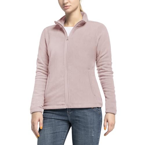 33,000ft Damen Fleecejacke mit Durchgehendem Reißverschluss Stehkragen Damen Leichte Fleece Jacke Outdoor Damenjacke für Wandern und Freizeit,Hellrosa M