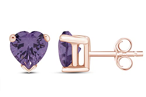 Heart Shape Stud Earrings In 14K Rose Gold Over Sterling Silver (5 Ct)3