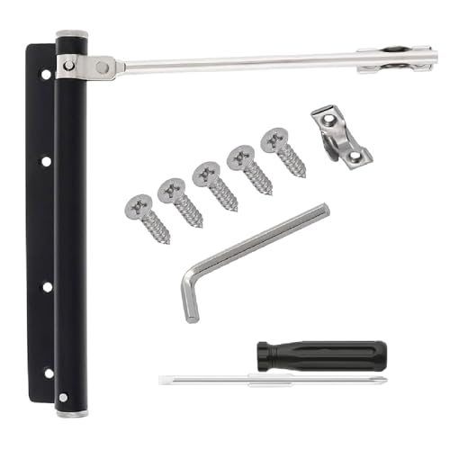 Cierrapuertas Automático,Cierre Automático Ajustable,Cierra Puertas Automático de Acero Inoxidable con Tornillos y Llave de Allen,Türschließer,Stangentürschließer,Automatik Türfeder (Negro)