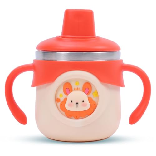 Image of Stainless Steel Insulated Baby Sipper Bottle with Handle - 260 ml | Anti Spill Sippy Cup for Toddlers & Kids | BPA Free Water Bottle (Orange)