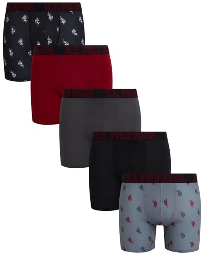 U.S. Polo Assn. Mens Boxer Briefs - 5 Pack Moisture Wicking Performance Mens Underwear Boxers with Contour Pouch (S-XL)