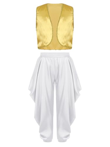 Vêtement arabe de prince en satin jaune d'or et son pantalon sarouel oriental de qualité