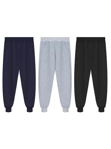 YEAHDOR 3 Pack Kids Boys Jogger Sweatpants Workout Running Pants Casual Athletic Pull on Trousers with Pockets