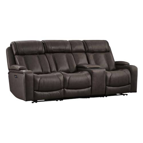 Image of Watson & Whitely Power Reclining Sofa 3-Seat with Console, Dark Brown