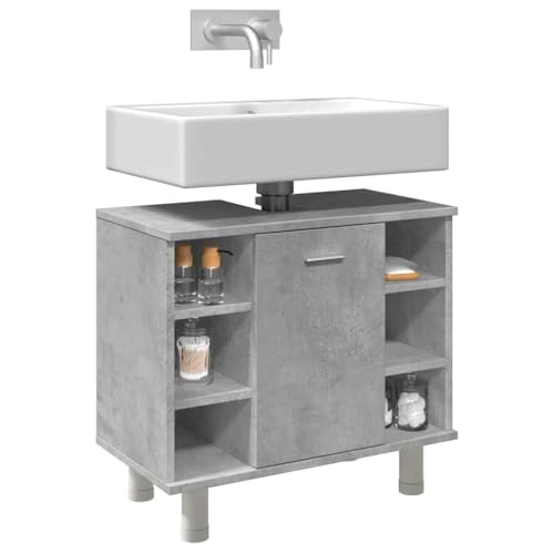 Runheo Armario de baño gris hormigón, 60 x 32 x 53,5 cm, material de madera, armario bajo para lavabo, muebles de baño, espacio de almacenamiento, resistente a la humedad, fácil de limpiar, diseño