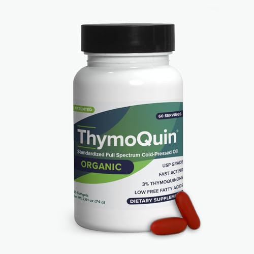 ThymoQuin Organic Cold-Pressed Black Seed Oil Capsules for Skin, Joint, Metabolic & Immune Health | USP-Grade Pure Nigella Sativa with 3% Thymoquinone | Non-GMO Black Cumin Seed Oil, 60 Softgel