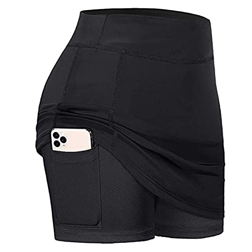 LowProfile Tennis Skorts for Women Athletic Golf Skirts Activewear Running Workout Skirts with Pockets Inner Shorts,a094 Black