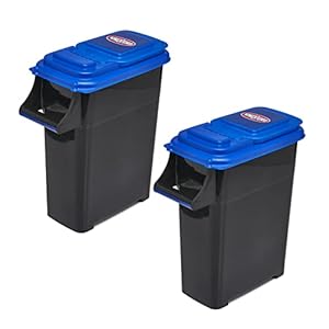 Kingsford Charcoal Storage Containers – (2 Pack) Each Charcoal Container Holds Up to 10 LB Capacity, 20 LB Combined, Stackable Black Bin, Heavy Duty Grip Handle, Blue Flip Lid (for Charcoal Pellets)