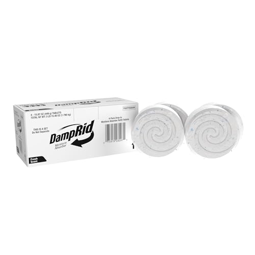 DampRid Moisture Absorber Drop-In Tablet Refill Pack Fresh Scent 15.8 oz. 4 Pack Attract and Trap Excess Moisture and Eliminate Musty Odors for Cleaner Fresher Air