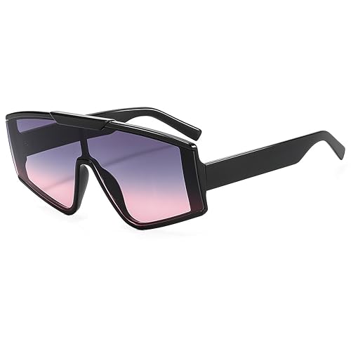 Fashion Shades Flat Top UV400 One Piece Lens Oversize Sunglasses