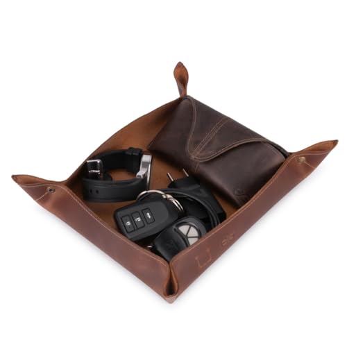 Organizador Aparador/bandeja De Mesa Porta Treco 100% Couro Legítimo (Marrom)